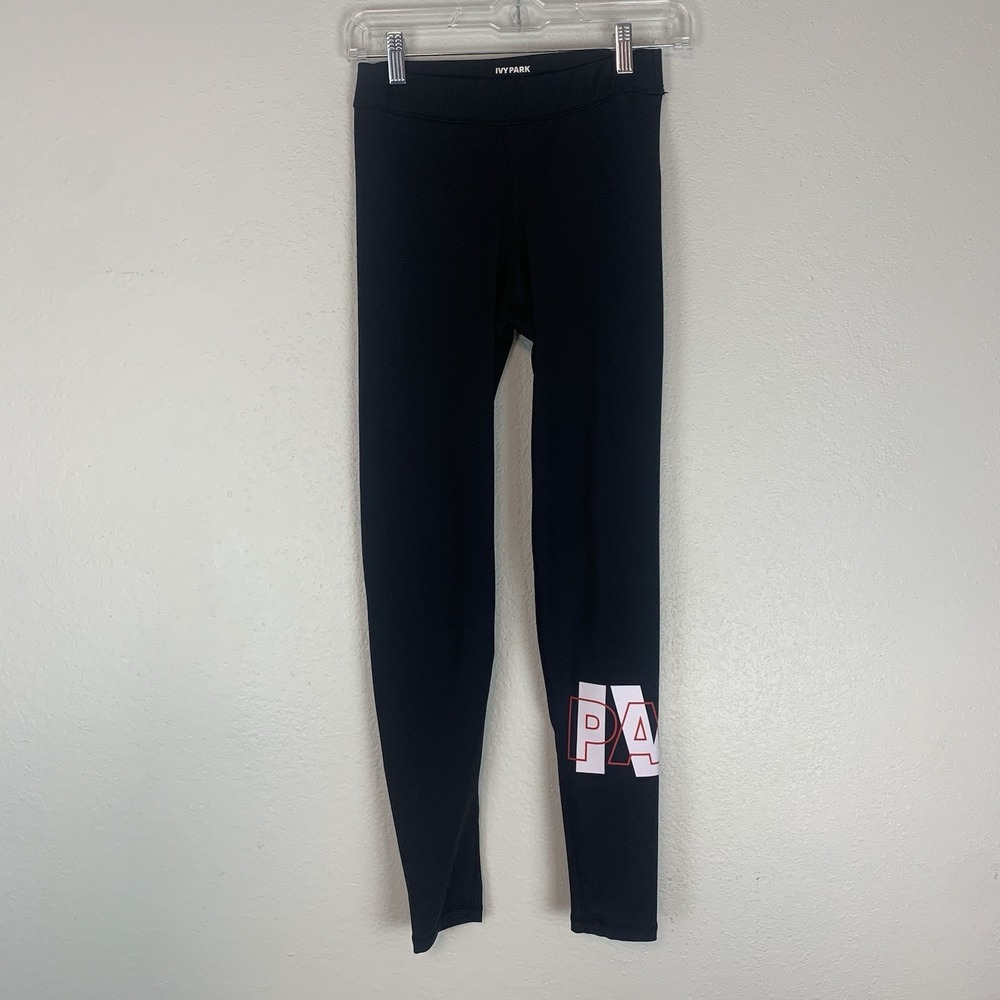 Ivy Park Leggings Womens Medium Pants Spell Out Logo Gym Workout Black Ladies M